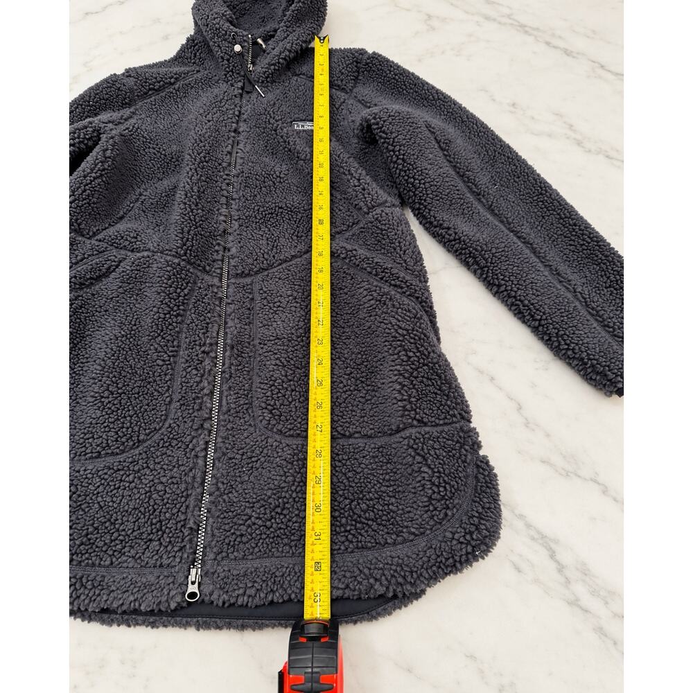 L.L.Bean Mountain Pile Fleece Coat M Gray Sherpa Hooded Gorpcore Outdoor Casual - Picture 12 of 16